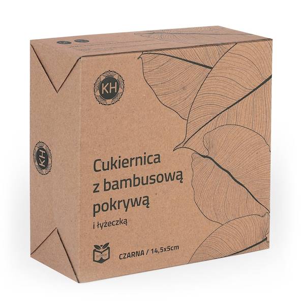 Cukiernica porcelanowa z pokrywką bambusową i łyżeczką 14,5x5cm czarna KonigHOFFER