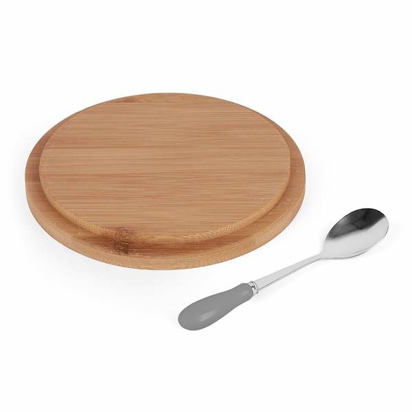 Cukiernica porcelanowa z pokrywką bambusową i łyżeczką 14,5x5cm szara KonigHOFFER