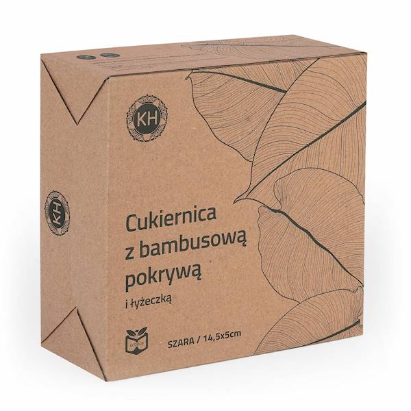 Cukiernica porcelanowa z pokrywką bambusową i łyżeczką 14,5x5cm szara KonigHOFFER