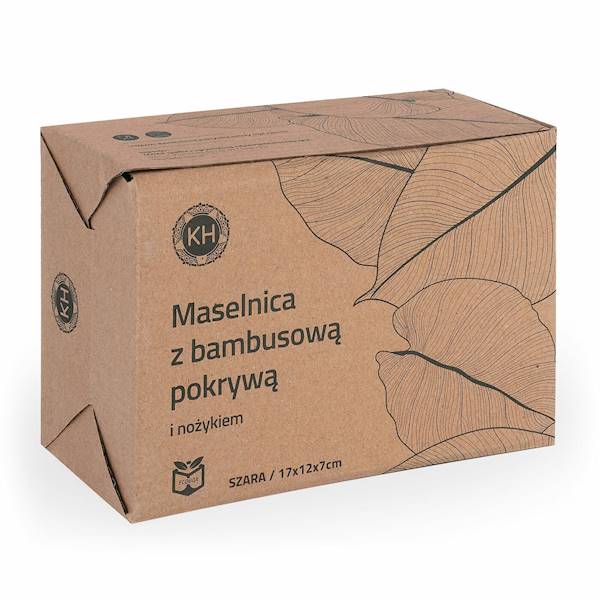 Maselniczka porcelanowa z pokrywką bambusową i nożykiem czarna 17x12x7cm KonigHOFFER