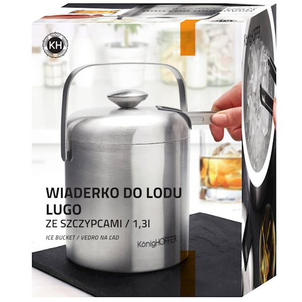 Wiaderko do lodu ze szczypcami LUGO 1,3 l srebrne satyna KonigHOFFER
