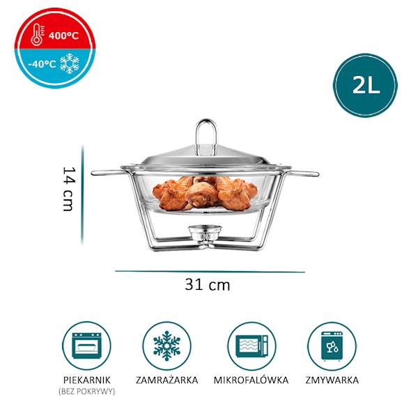 NACZYNIE METEOR żaroodporne na podgrzewaczu z pokrywą metalową 2,0L 22,5x24x18cm 0203011144 ALTOM