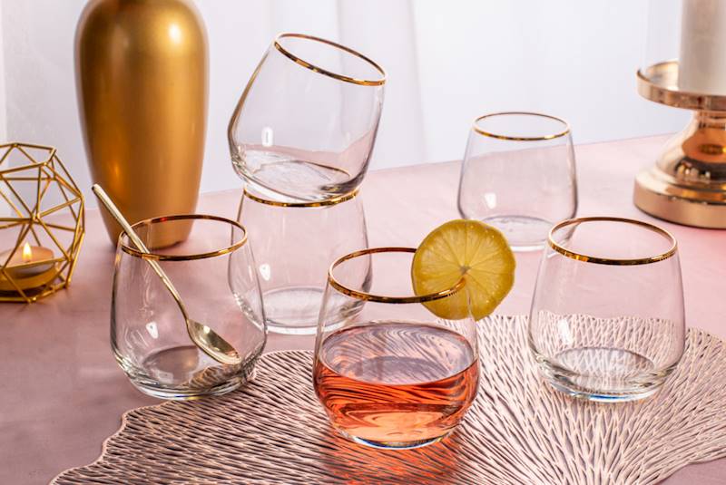RUBIN GOLD 6 szklanek niskich 370ml ze złotym paskiem ALTOM
