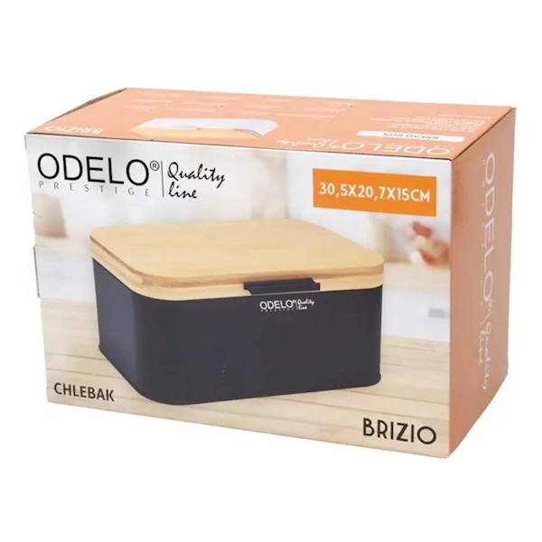 BRIZIO chlebak czarny z drewnianą pokrywą 30,5x20,7x15cm OD2230 ODELO