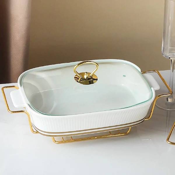 GISELLA ceramiczne naczynie prostokątne na podgrzewaczu 34x22x16cm HD12435 Home Delux