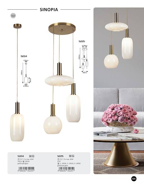 Lampa wisząca SINOPIA 3xE27 złota 5225 RABALUX