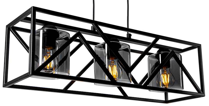 Lampa sufitowa KLATKA PIRAMIDA 3xE27 z kloszem czarna