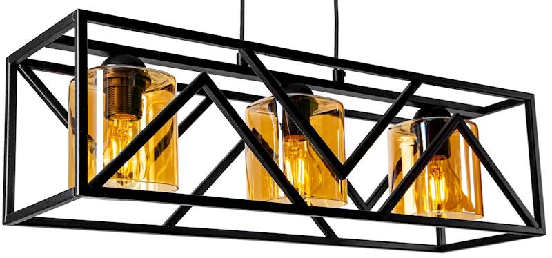 Lampa sufitowa KLATKA PIRAMIDA 3xE27 z kloszem czarna