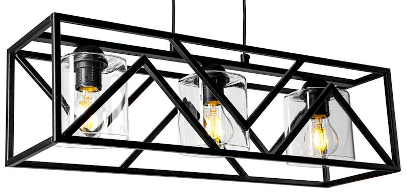Lampa sufitowa KLATKA PIRAMIDA 3xE27 z kloszem czarna