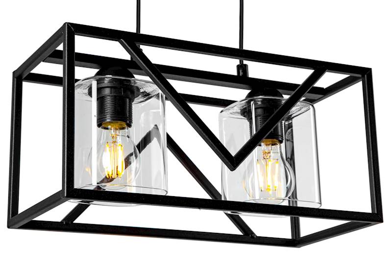 Lampa sufitowa KLATKA PIRAMIDA 2xE27 z kloszem czarna