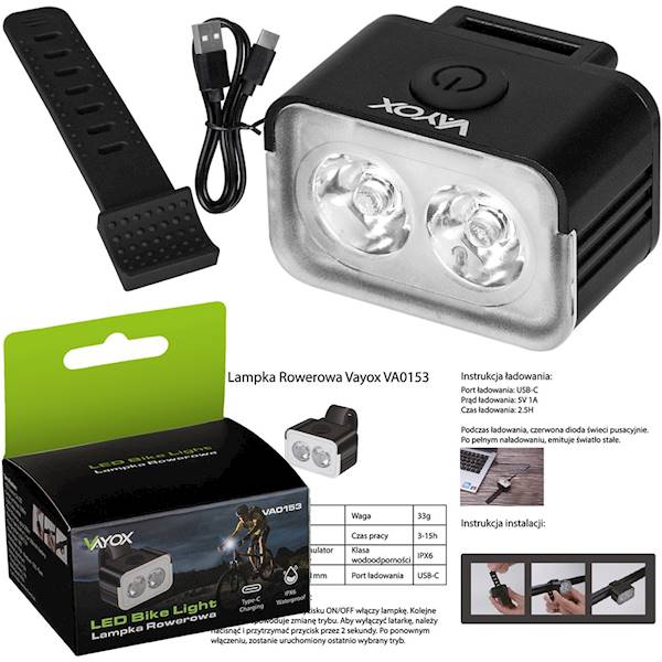 BX14055 LAMPA ROWER.300lm 2xLED USB-C VA0153 VAYOX