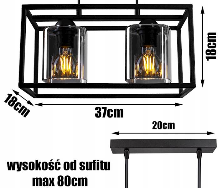 Lampa sufitowa KLATKA 2xE27 z kloszem czarna