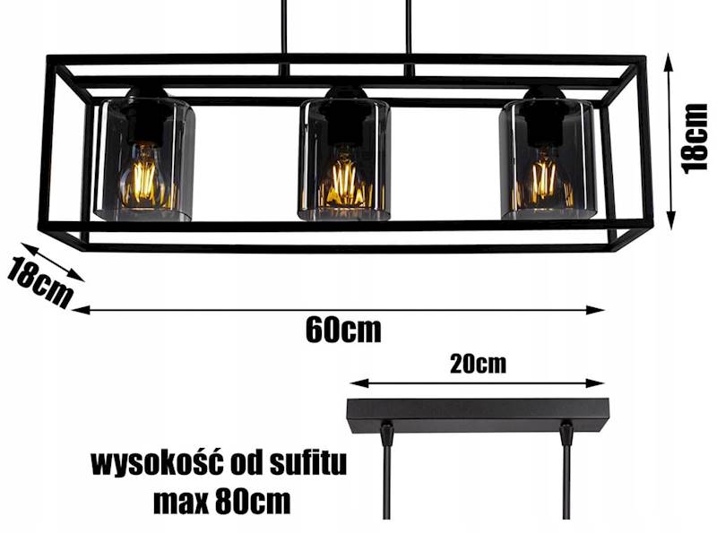 Lampa sufitowa KLATKA 3xE27 z kloszem czarna