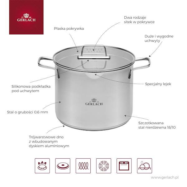 GERLACH AMBIENTE GARNEK+SZKLANA POKRYWA 24cm 7L