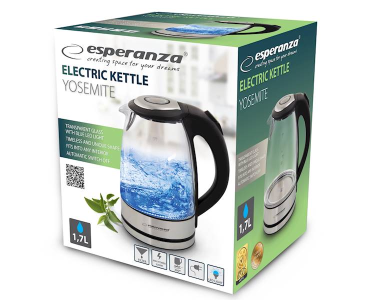 ESPERANZA CZAJNIK YOSEMITE SZKŁO EKK012 1,7LCZ/INX