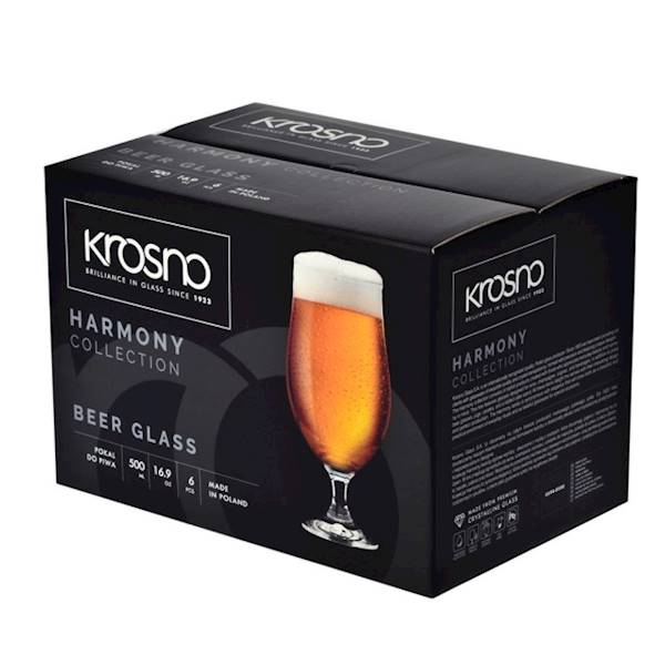 KROSNO HARMONY 6 SZKLANEK - POKALI DO PIWA NA STOPCE 500ml