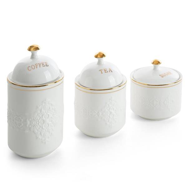 KOMPLET 3 POJEMNIKÓW OLIVIA 478519 BIAŁO/ZŁOTE EUROFIRANY