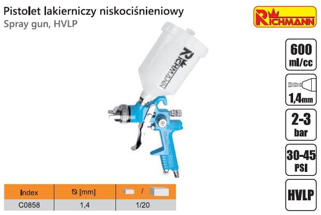 PISTOLET MALARSKI GÓRNY HVLP 600ml  DYSZA 1,4mm C0858