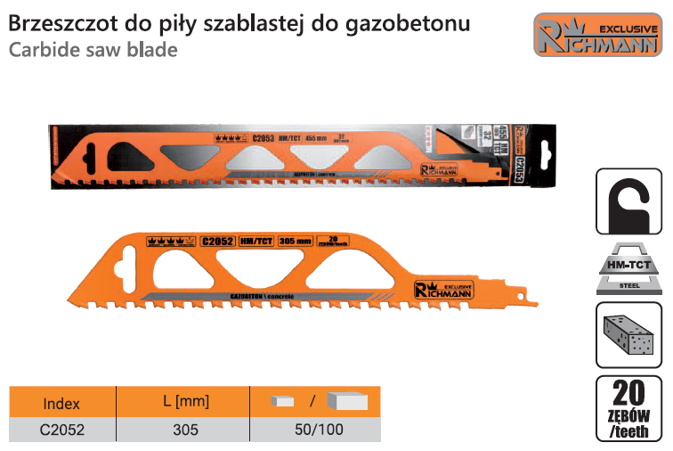BRZESZCZOT DO GAZOBETONU 305mm DO PIŁY SZABLOWEJ RICHMANN C2052