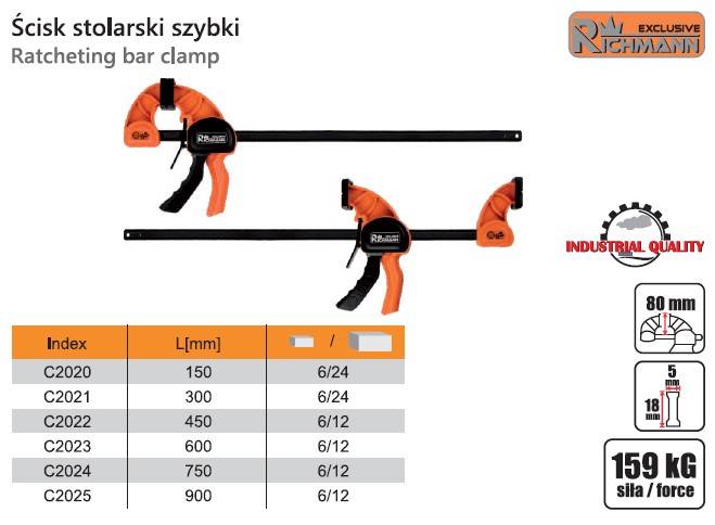ŚCISK SZYBKI / AUTOMATYCZNY 300x80mm RICHMANN C2021