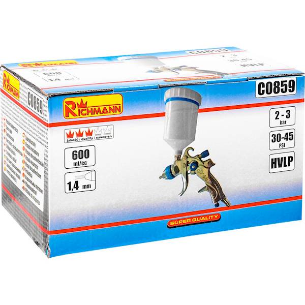 PISTOLET MALARSKI GÓRNY HVLP 600ml  DYSZA 1,4mm C0859