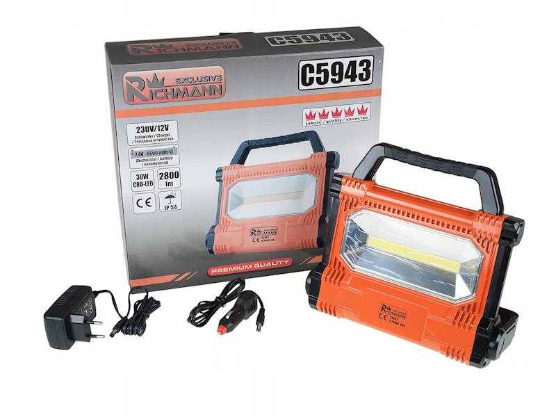 LAMPA HALOGENOWA AKUMULATOROWA COB-LED 30W, 2800 LM RICHMANN C5943