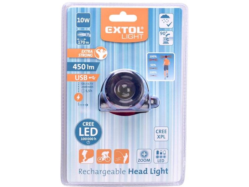 LATARKA CZOŁOWA LED 10W 450lm AKUMULATOROWA " EXTOL " 43190