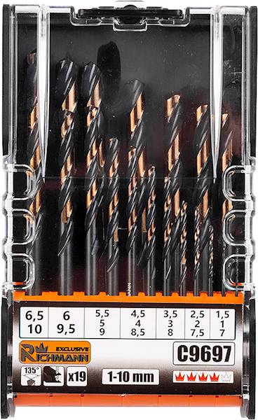 WIERTŁA DO METALU HSS 1-10mm 19 ELEM. PROFI RICHMANN C9697
