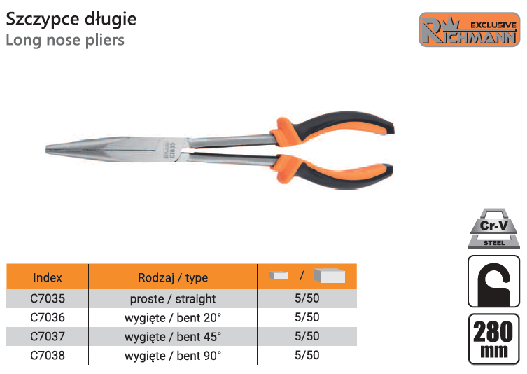 SZCZYPCE WYDŁUŻONE WYGIĘTE 280mm EXTRA DŁUGIE C7037