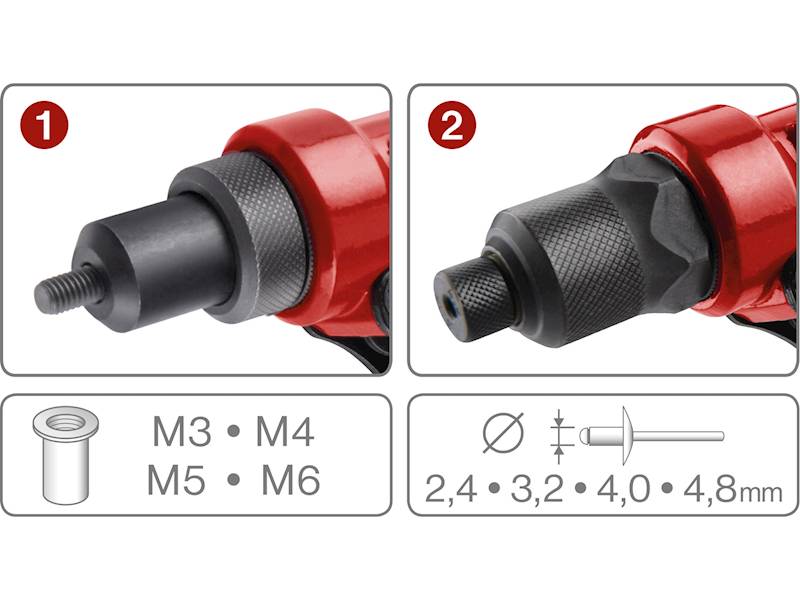 NITOWNICA OBROTOWA DO NITÓW STALOWYCH 2,4-4,8mm I  NITONAKRĘTEK M3-M6 " FORTUM " 4770628