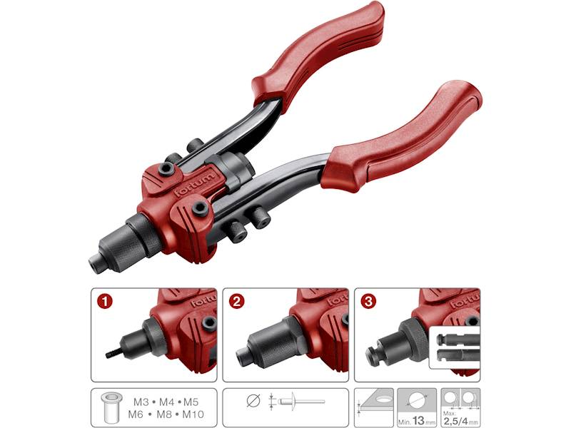 NITOWNICA COMBO DO NITÓW STALOWYCH 2,4-6,4mm I  NITONAKRĘTEK M3-M10 " FORTUM " 4770638