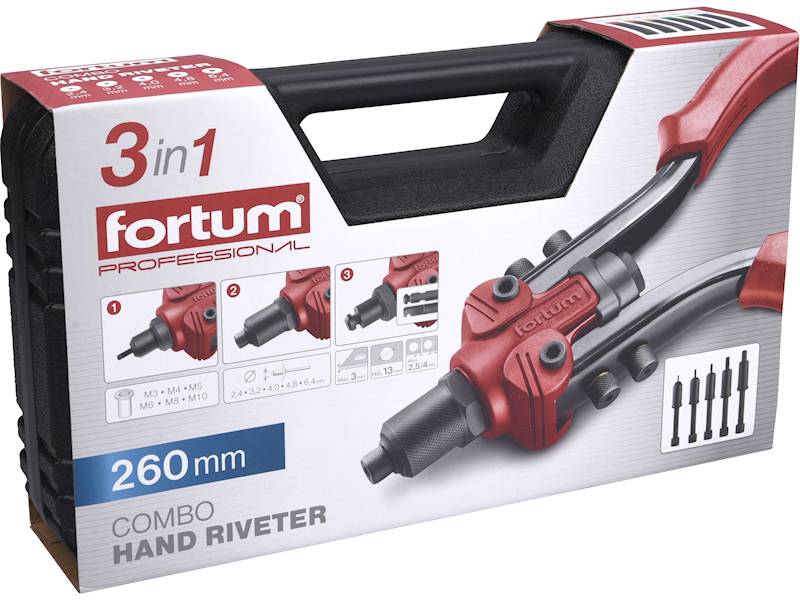 NITOWNICA COMBO DO NITÓW STALOWYCH 2,4-6,4mm I  NITONAKRĘTEK M3-M10 " FORTUM " 4770638