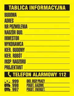 TABLICA INFORMACYJNA BUDOWA MAŁA 700X500mm