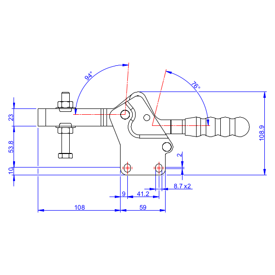 Dociskacz poziomy 350 kg - STAL CYNKOWANA
