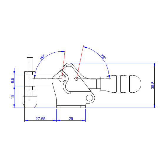 Dociskacz poziomy  75 kg - STAL CYNKOWANA
