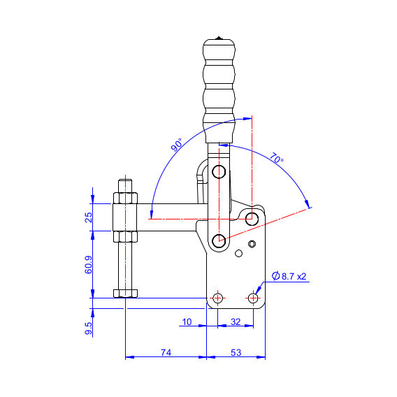 Dociskacz pionowy 450 kg - STAL CYNKOWANA