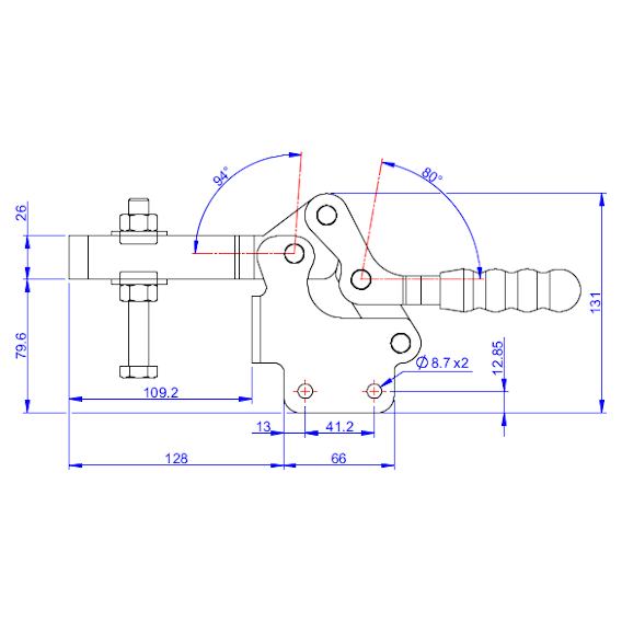 Dociskacz poziomy 450 kg - STAL CYNKOWANA