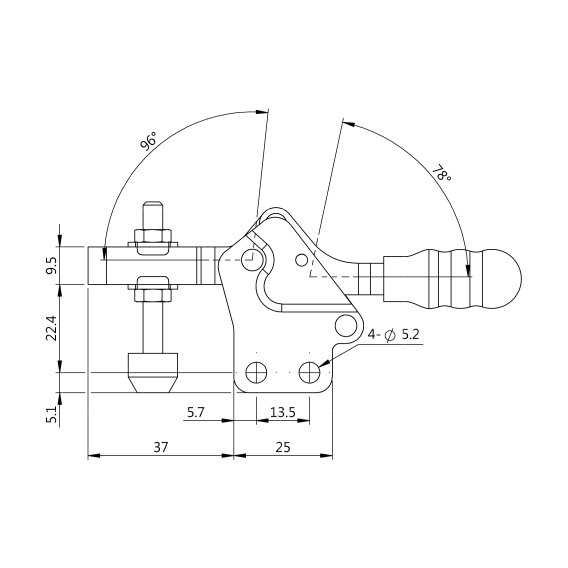 Dociskacz poziomy  75 kg - STAL CYNKOWANA