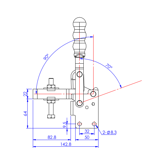 Dociskacz pionowy 350 kg - STAL CYNKOWANA