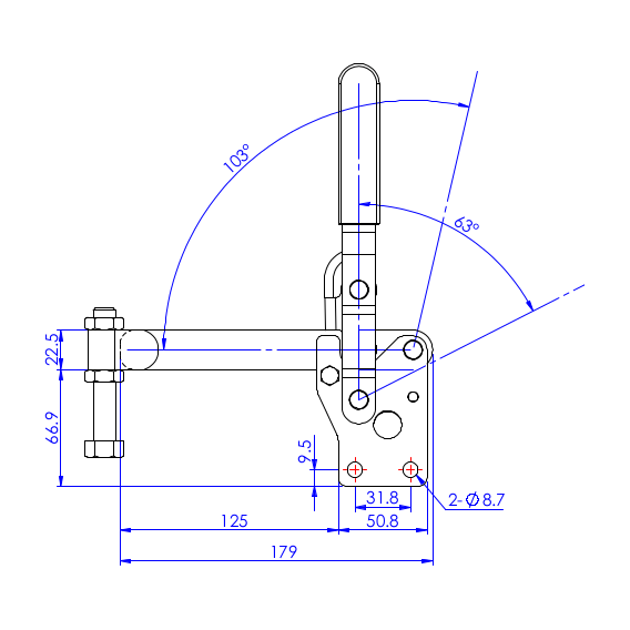 Dociskacz pionowy 450 kg - STAL CYNKOWANA
