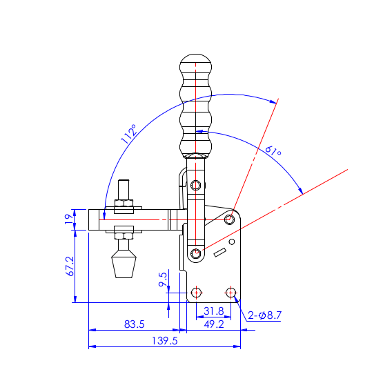 Dociskacz pionowy 340 kg - STAL CYNKOWANA