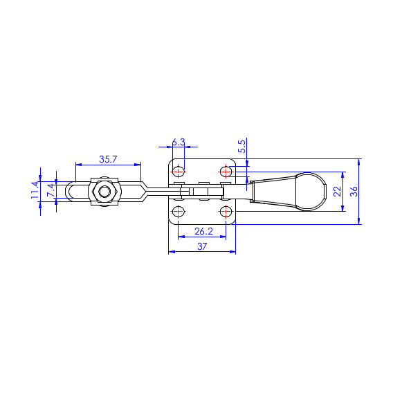 Dociskacz poziomy  90 kg - STAL CYNKOWANA