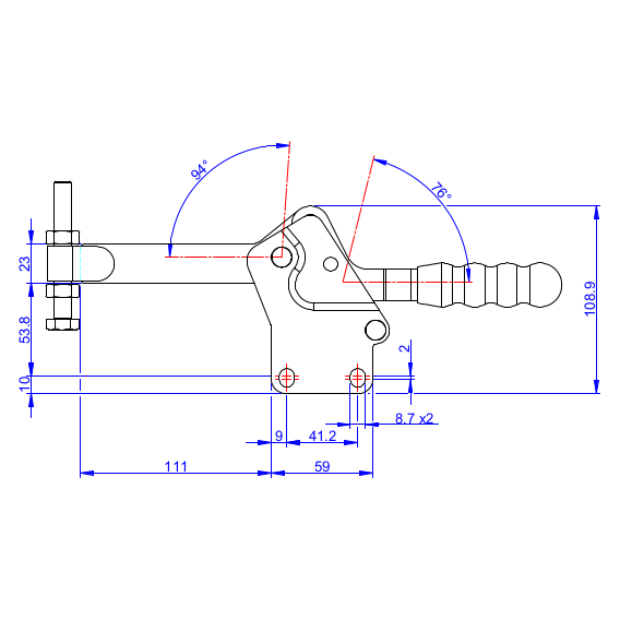 Dociskacz poziomy 350 kg - STAL CYNKOWANA