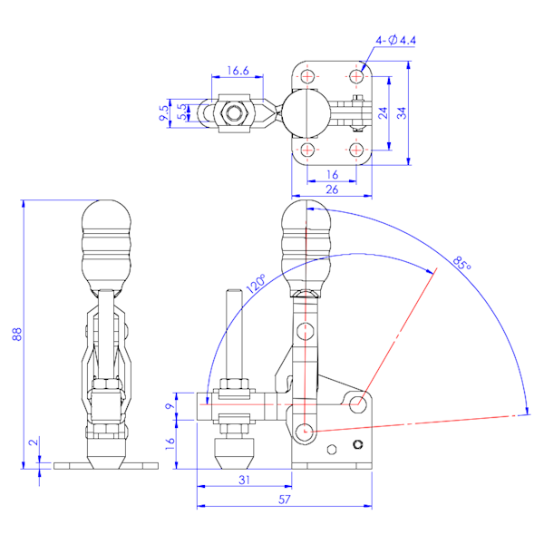 Dociskacz pionowy  75 kg - STAL OKSYDOWANA
