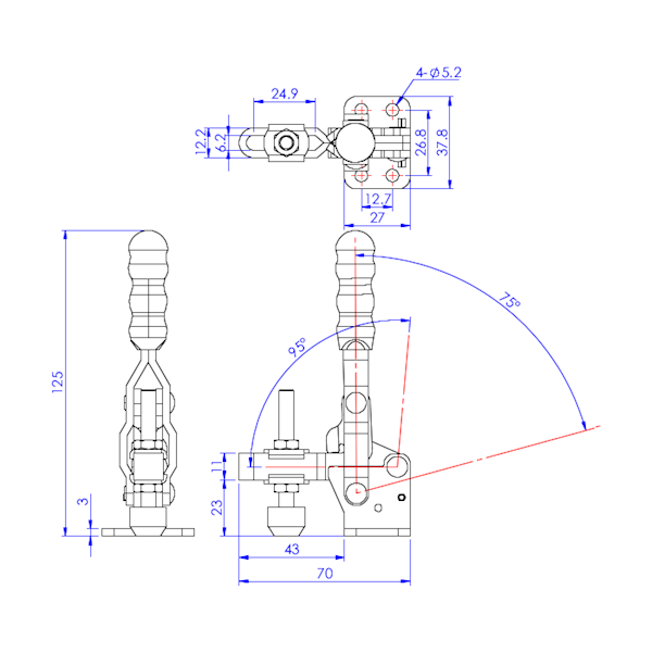 Dociskacz pionowy 150 kg - STAL OKSYDOWANA