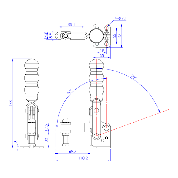 Dociskacz pionowy 250 kg - STAL OKSYDOWANA