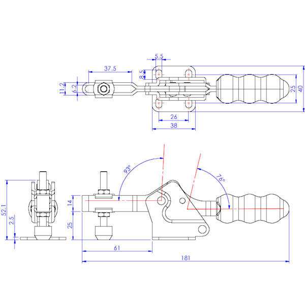 Dociskacz poziomy 150 kg - STAL OKSYDOWANA