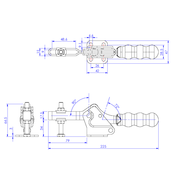 Dociskacz poziomy 250 kg - STAL OKSYDOWANA