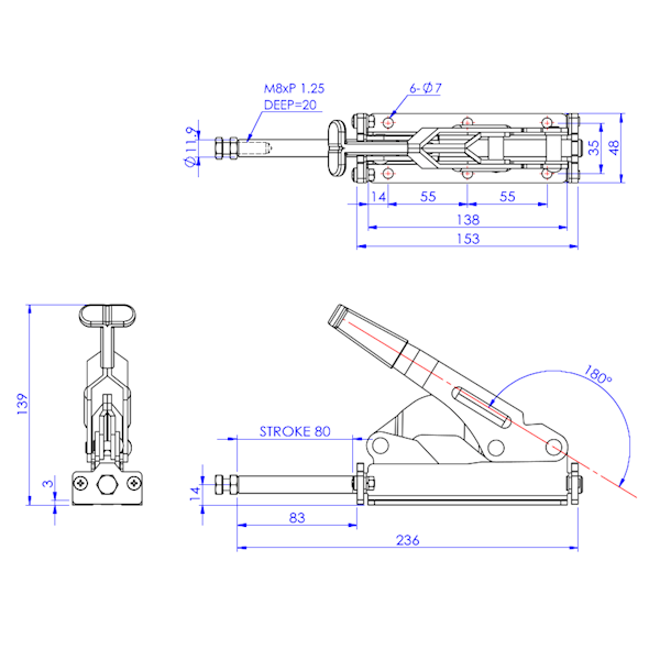 Dociskacz suwakowy  305 kg - STAL CYNKOWANA