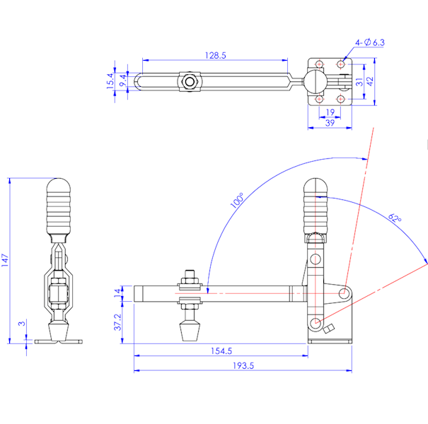 Dociskacz pionowy 180 kg - STAL CYNKOWANA